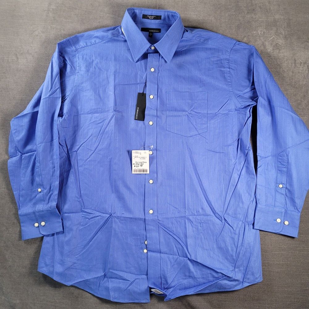 Fumagalli Long Sleeve Button Up Shirt Blue Mens Size 17 34/35 NEW
